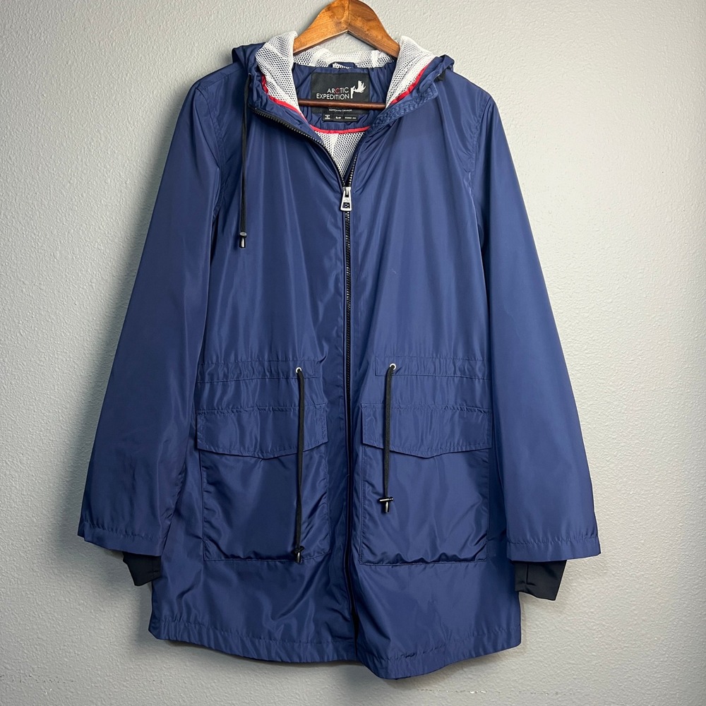 Arctic Expedition Raincoat S/P Blue Hooded Drawstring Lightweight Jacket‎ Mesh